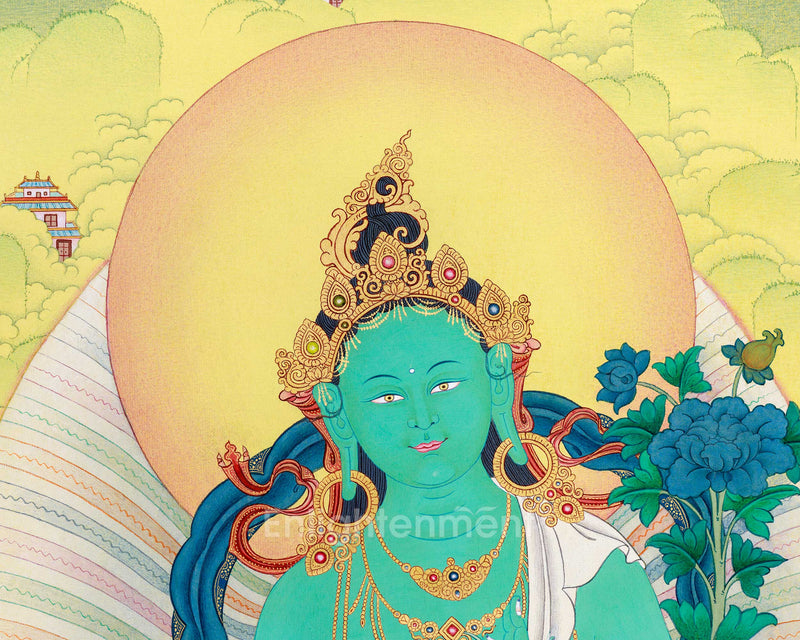 Extra-ordinary Green Tara Thangka: Large Canvas Art