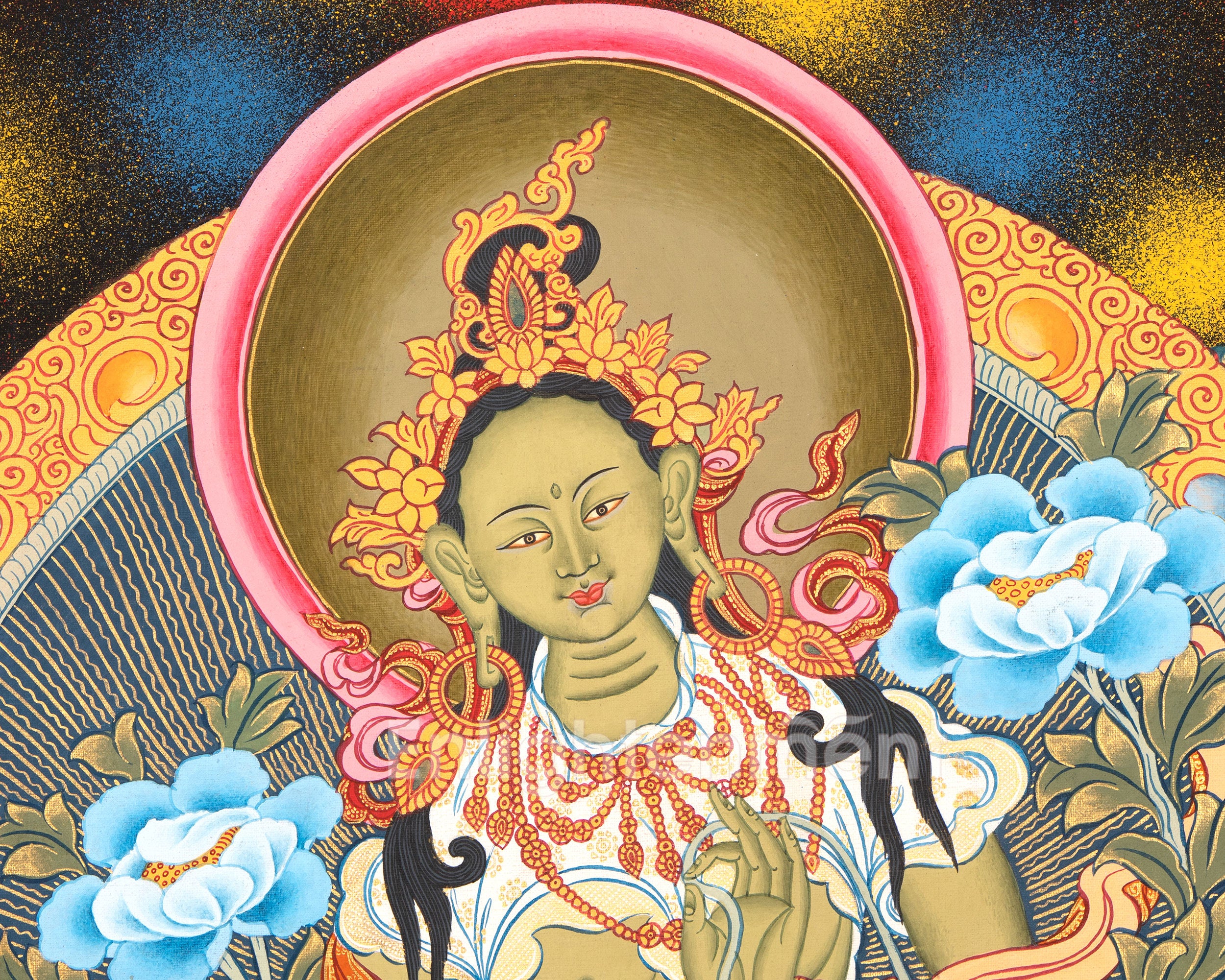 Green Tara | Female Bodhisattva Traditional Thangka | Spiritual Art