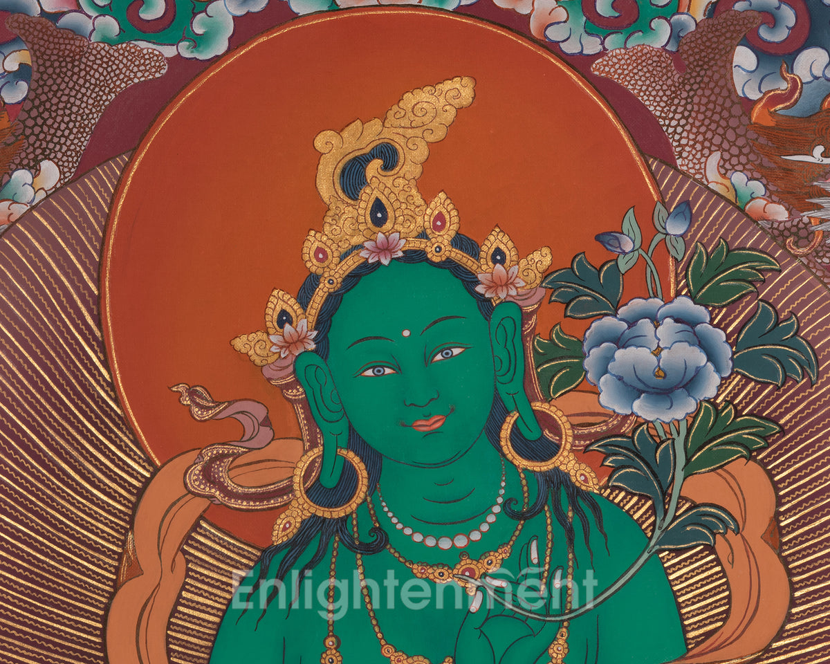 Green Tara Traditional Thangka Painting | Embodies Swift Compassion