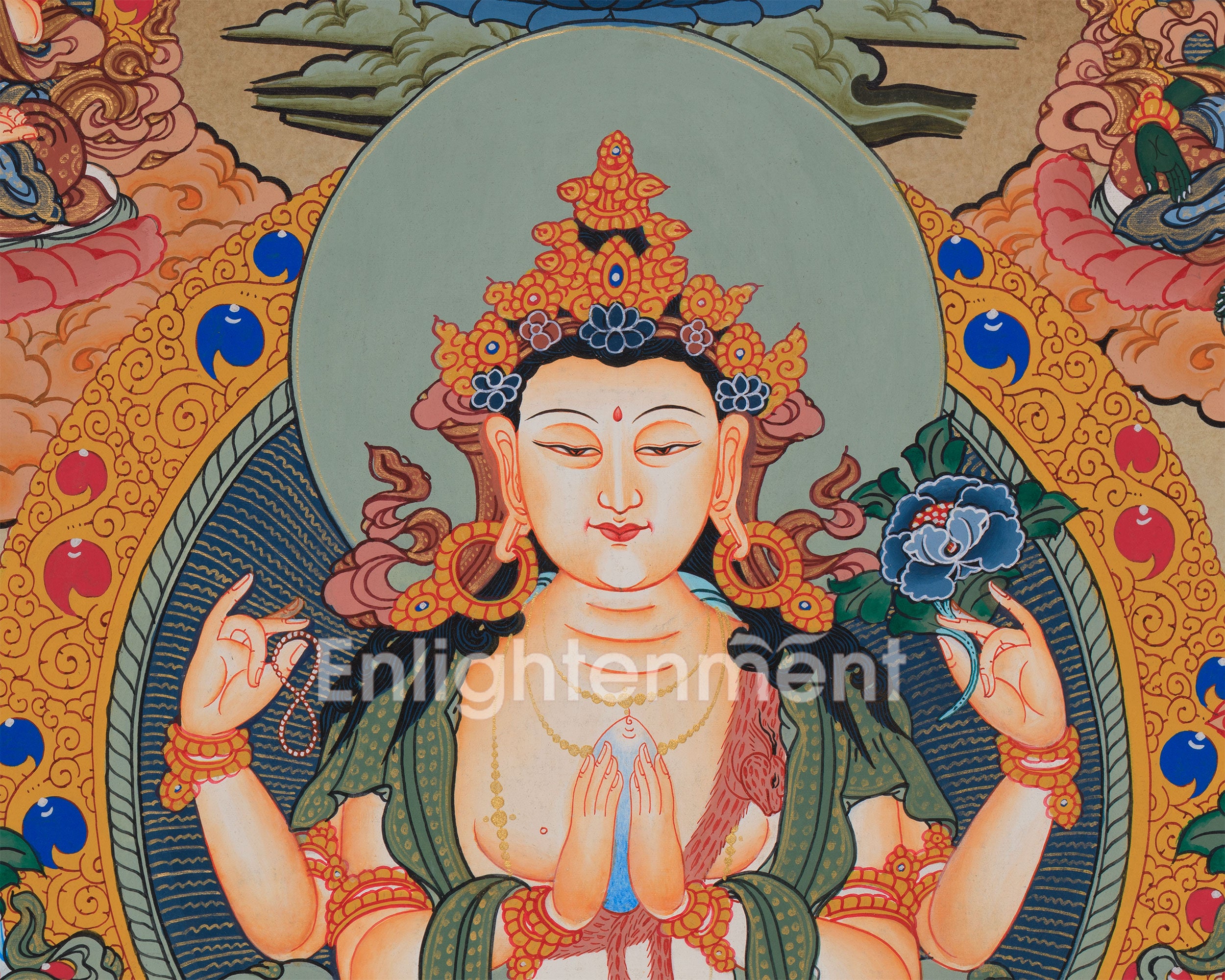 Avalokiteshvara Thangka with Buddhas and Bodhisattvas | Hand-Painted Himalayan Art