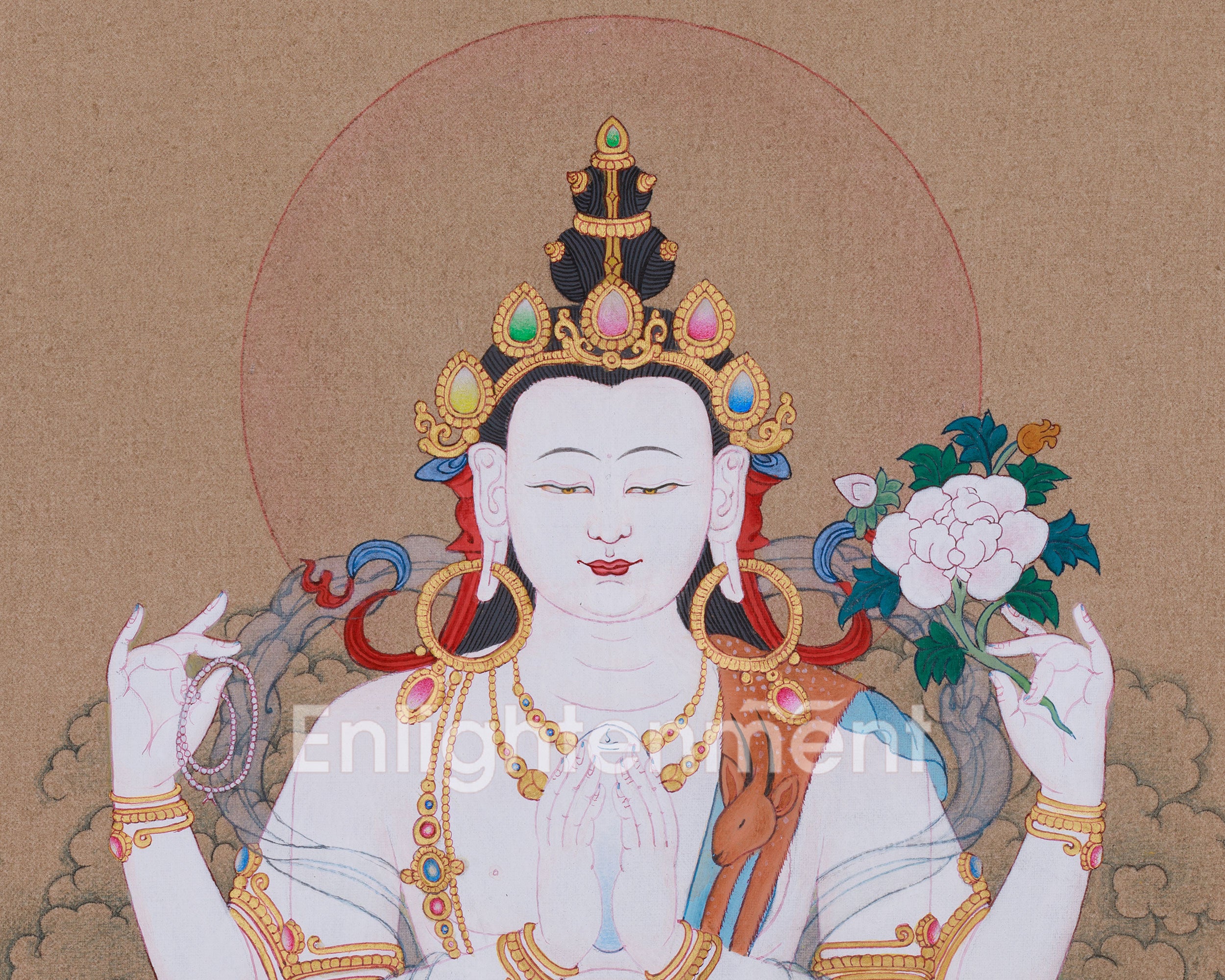 Chenrezig Compassion Buddha Thangka | Symbols of Loving-Kindness and Spiritual Protection