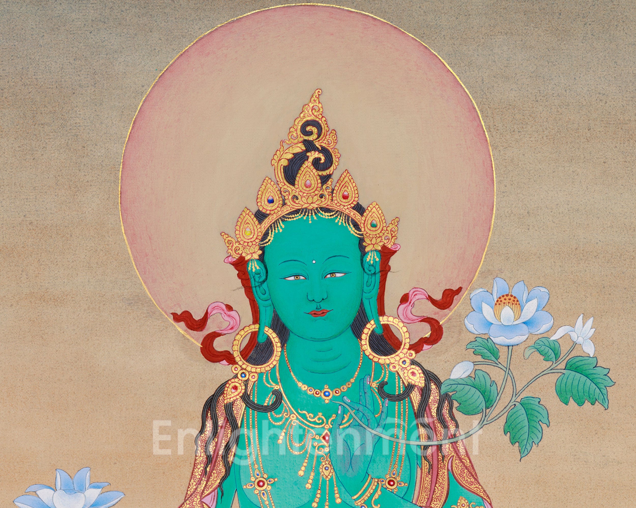 Green Tara Thangka For Meditation | Mother Tara Goddess | Buddhist Wall Decors