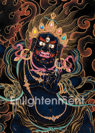 Sakya Vajrapani Tibetan Thangka | Painting In Black & Gold | Traditional Artwork