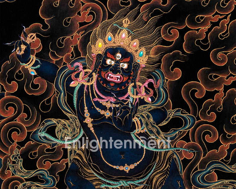 Sakya Vajrapani Tibetan Thangka | Painting In Black & Gold | Traditional Artwork