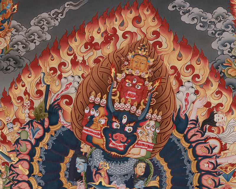 Yamantaka Thangka | Giclee Canvas Print | Spiritual Protector & Wrathful Compassion