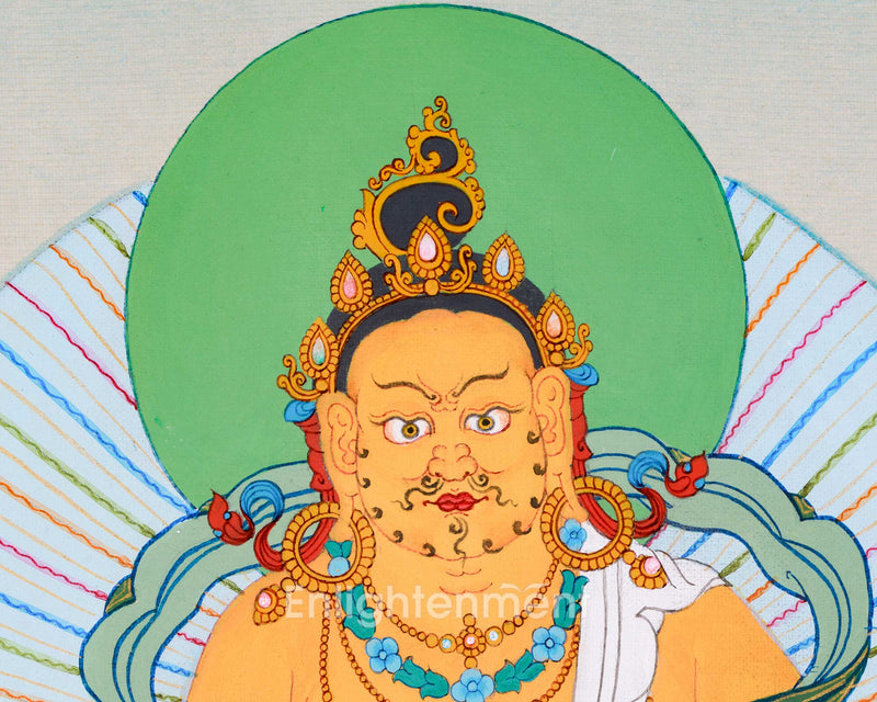 Traditional Yellow Dzambhala Thangka | Wealth Deity Artwork