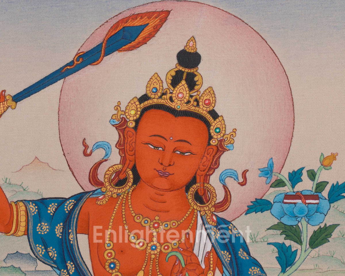 Manjushri Buddhist Deity Thangka | Sacred Embodiment of Insight, Knowledge and Clarity