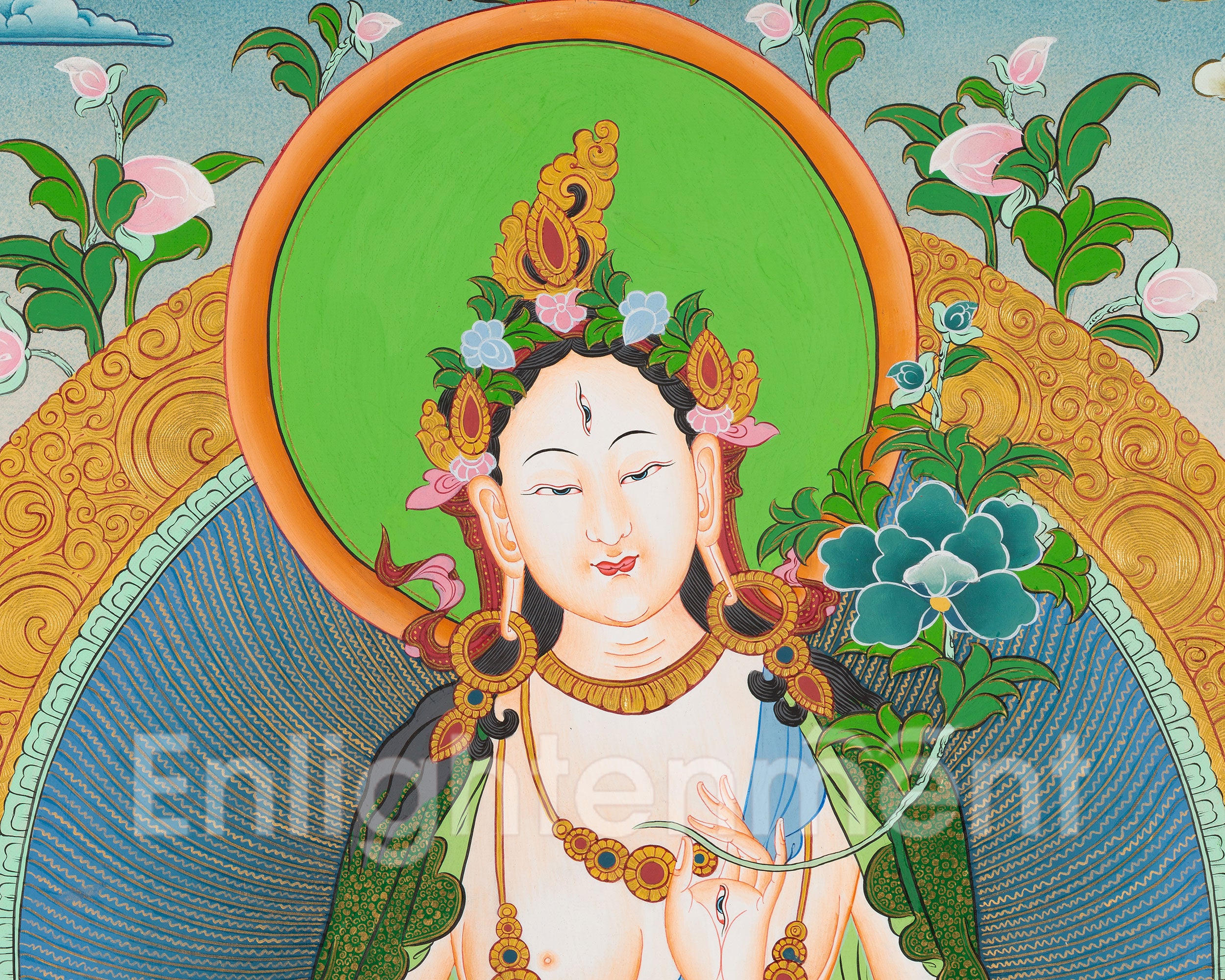Hand-Painted White Tara (Sita Tara) Thangka | Female Buddhist Deity of Longevity