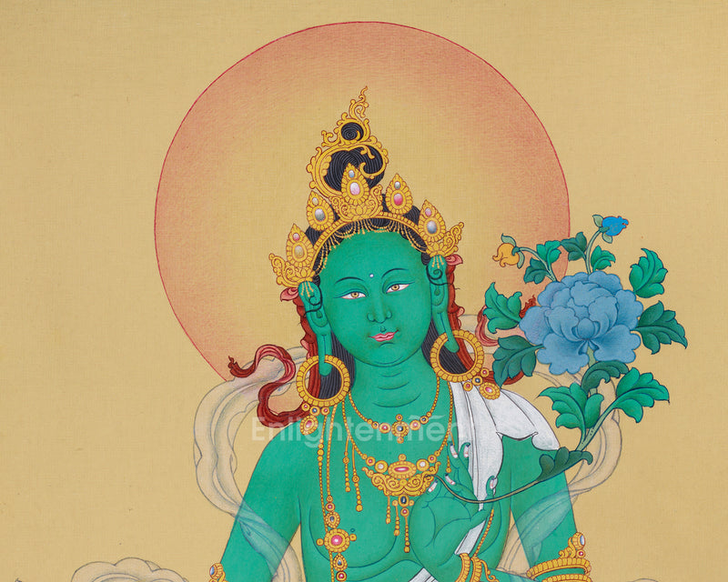 Serene Green Tara Thanga in Authentic Stone Colors