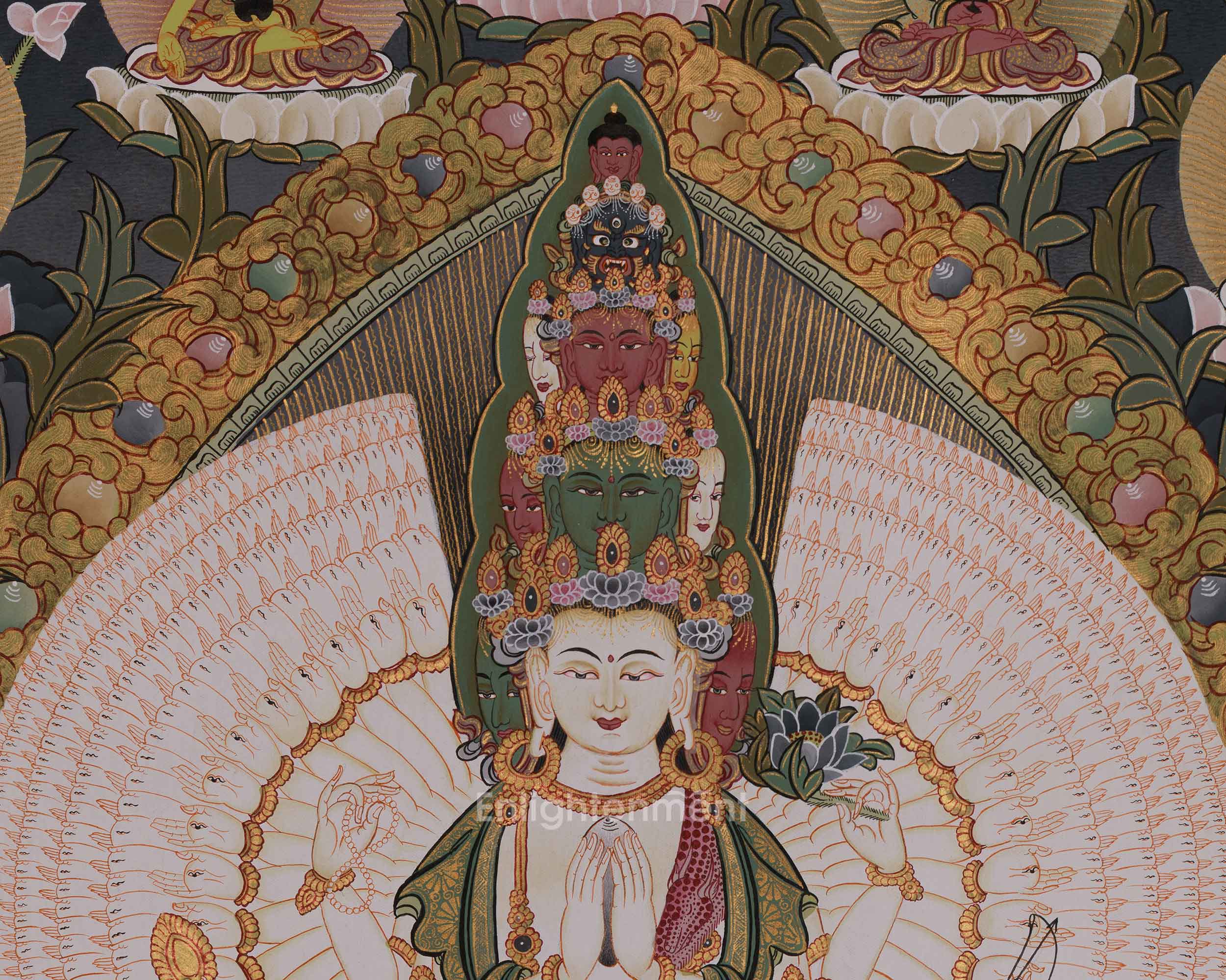 Spiritual Thangka Of 1000 Armed Chenrezig | Avalokiteshvara | Meditation Art