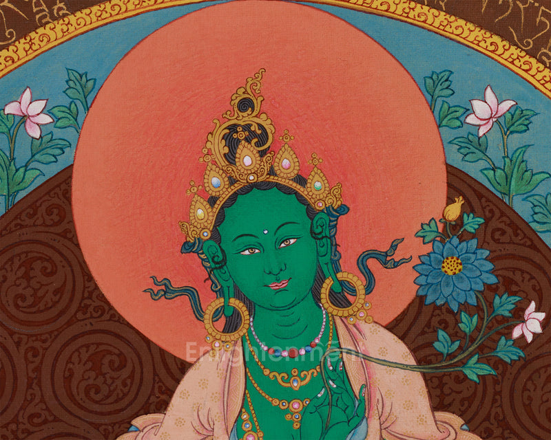 Green Tara Mantra Mandala Thangka | The Compassionate Protector