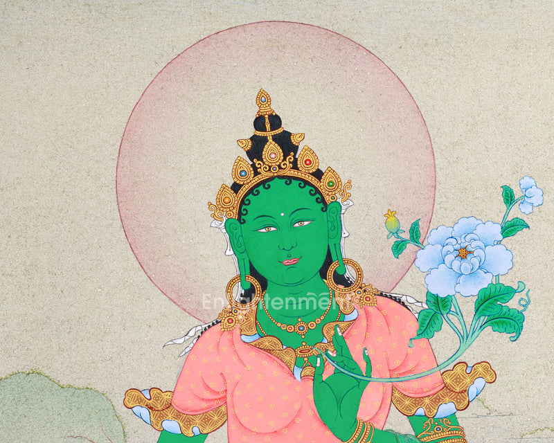 Handpainted Masterpiece Thangka of Green Tara