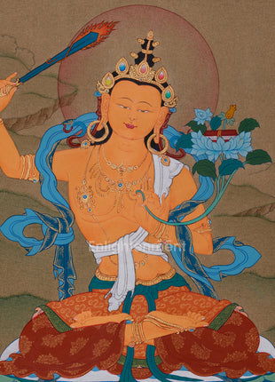 Wisdom Buddha, Manjushri Thangka | Hand-Painted Bodhosattva Painting