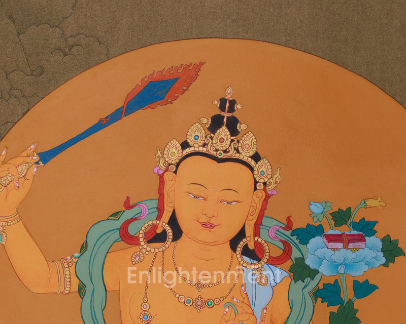 Manjushri, Buddha of Knowledge | 24K Gold, Acrylic on Cotton Canvas