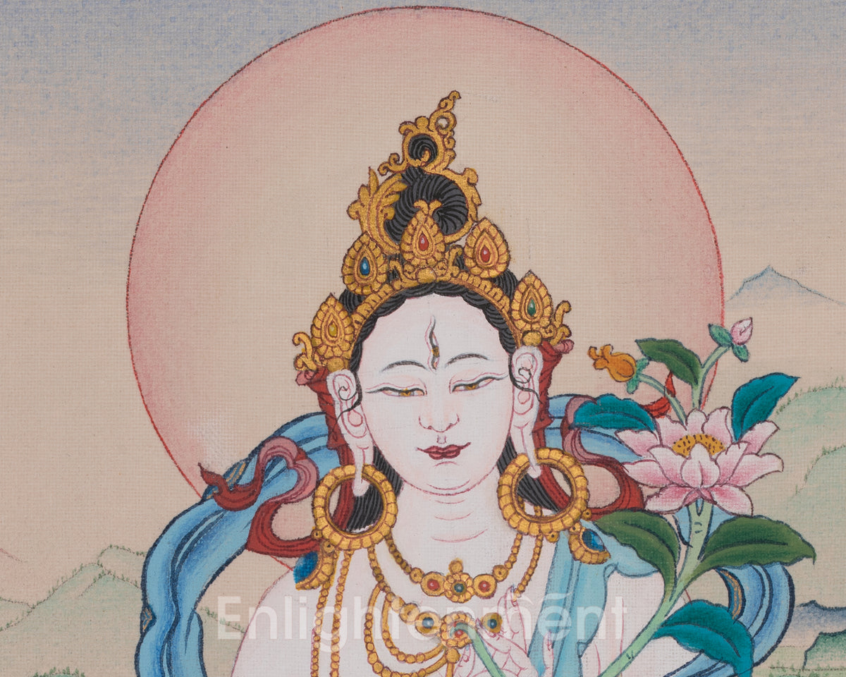 Sacred Tibetan White Tara Art | Drolkar Thangka | Seven Eyed Deity