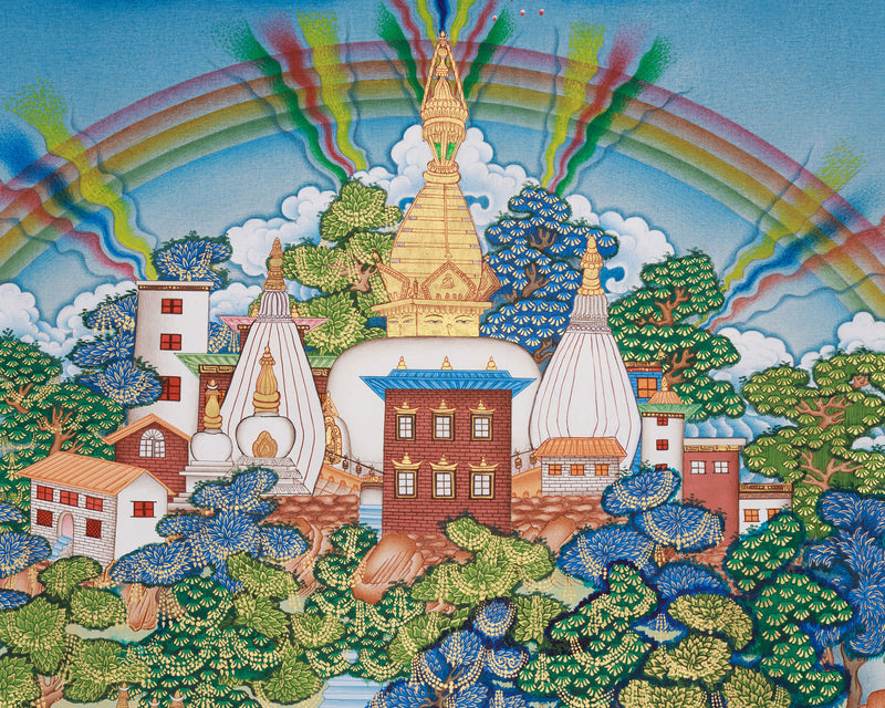 Swayambhunath Stupa with Manjushri Thangka Print | Depicting the Sacred Bodhisattva of Wisdom