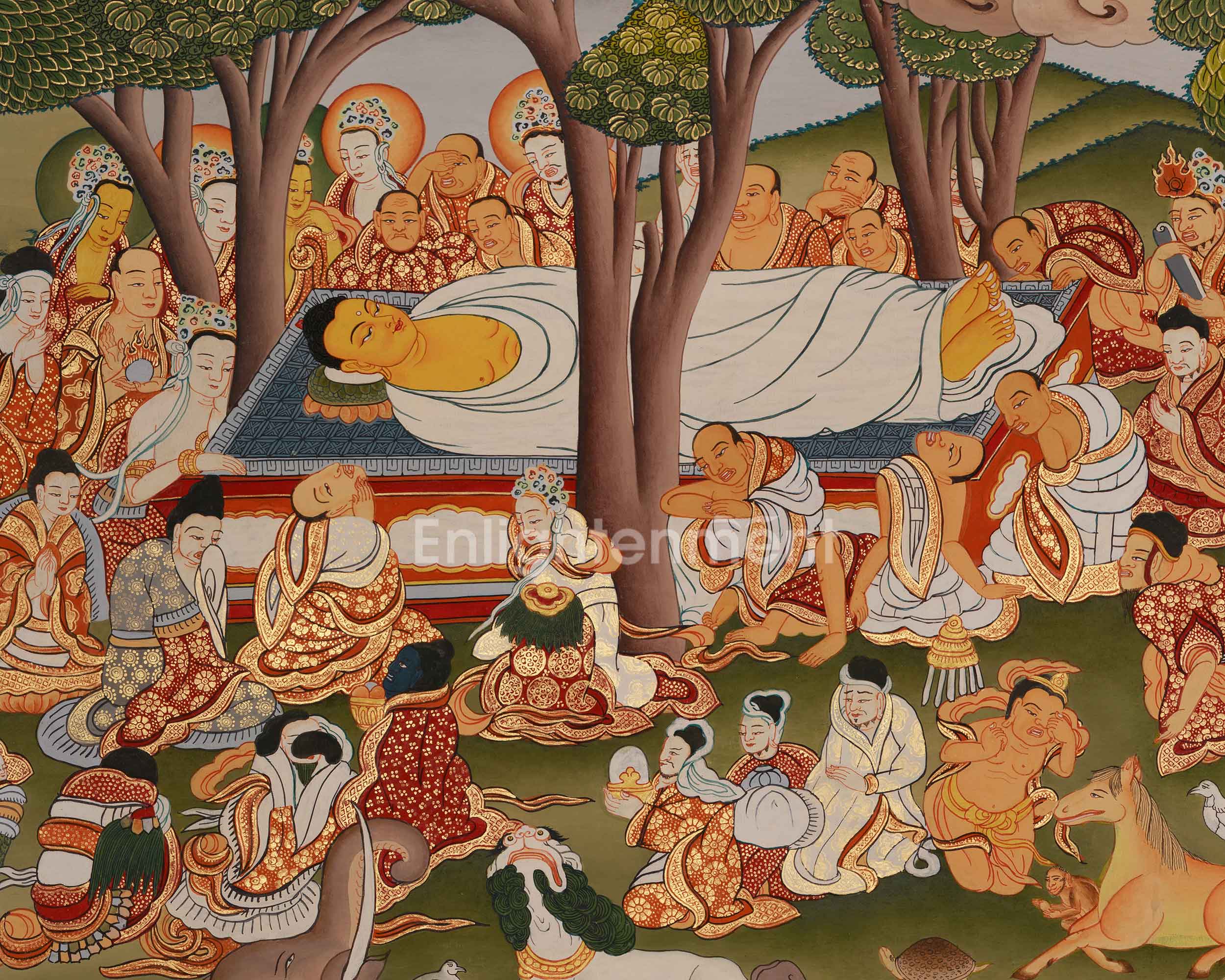 Maha Parinirvana Thangka | A Sacred Representation of the Buddha’s Final Nirvana