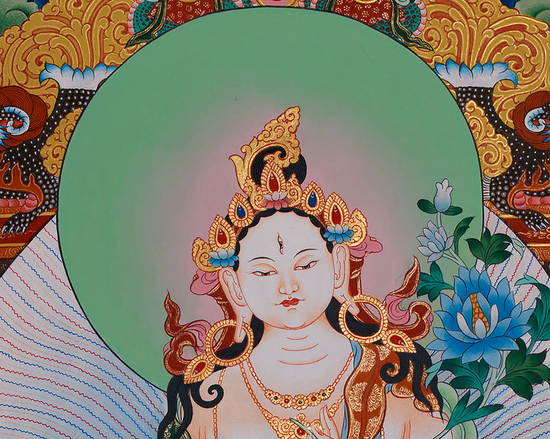 Three Longevity Deities Thangka | White Tara, Amitayus & Namgyalma