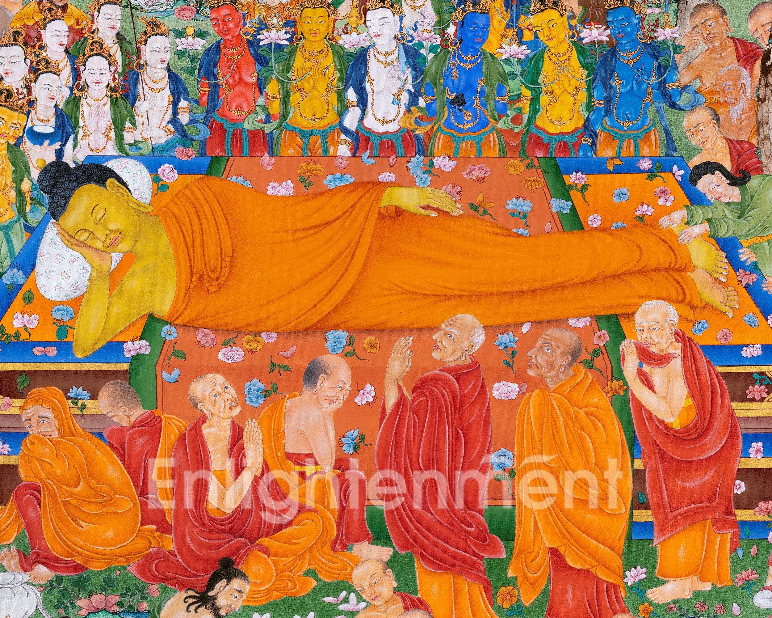 Maha Parinirvana Thangka Print – A Journey Beyond Enlightenment | Print on Hahnemühle Paper