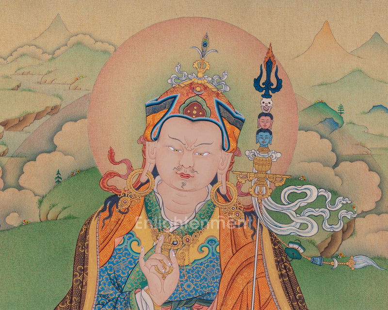 Lotus-Born Guru Rinpoche Thangka | Tibetan Buddhist Masterpiece