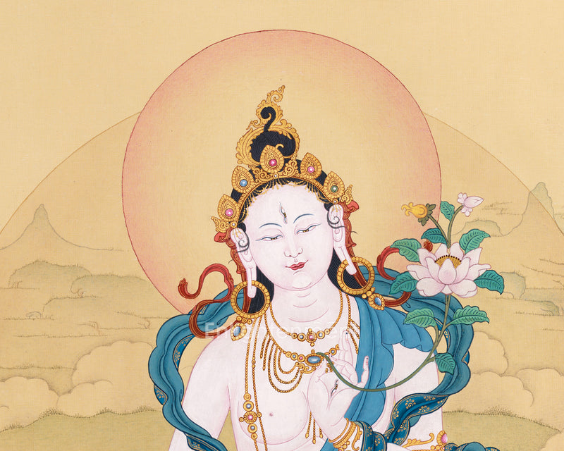 White Tara Meditation Art | Tibetan Buddhist Goddess of Healing & Compassion