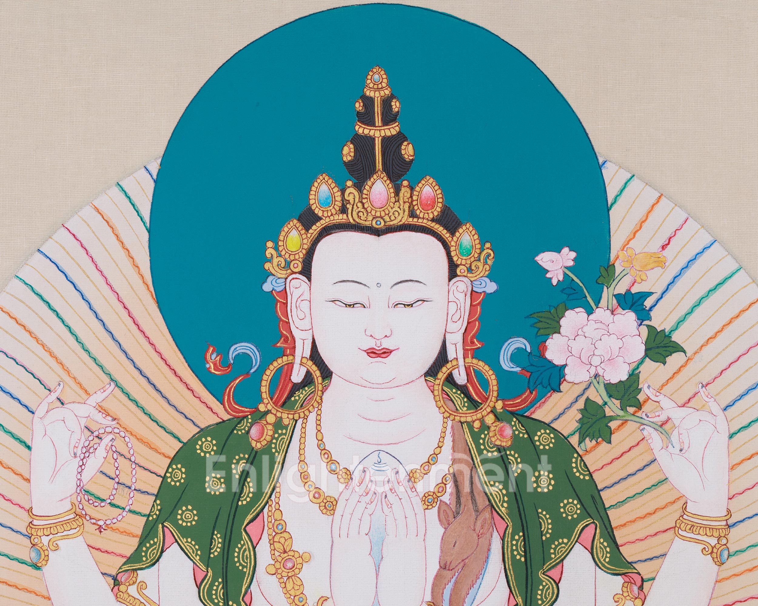 Hand-painted Thangka of Chenrezig | Bodhisattva of Infinite Compassion