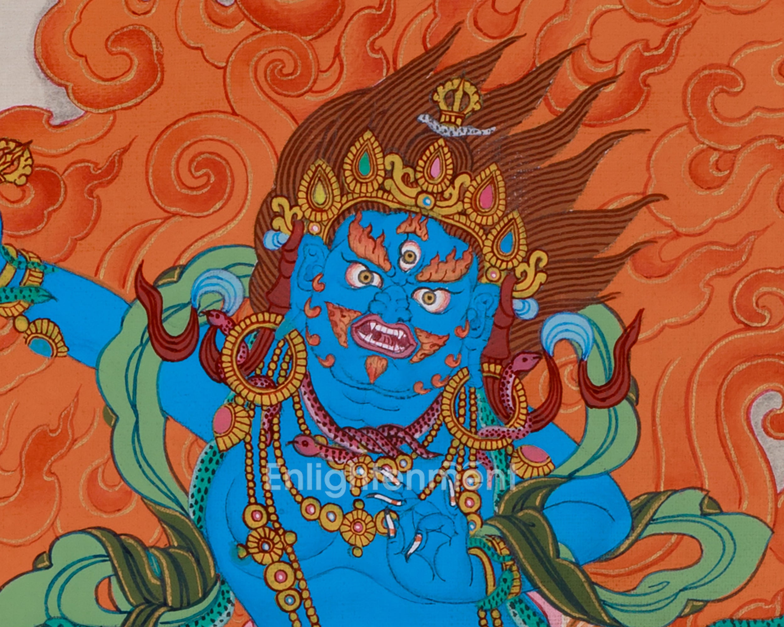 Hand-Painted Wrathful Vajrapani Thangka  | Tibetan Protector Deity | BROCADE