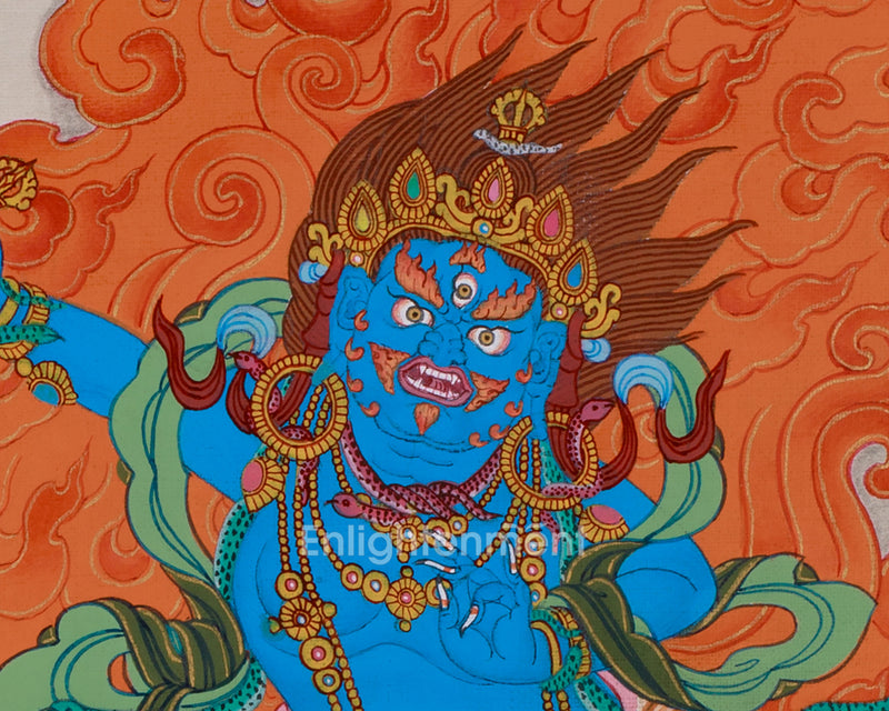 Hand-Painted Wrathful Vajrapani Thangka  | Tibetan Protector Deity