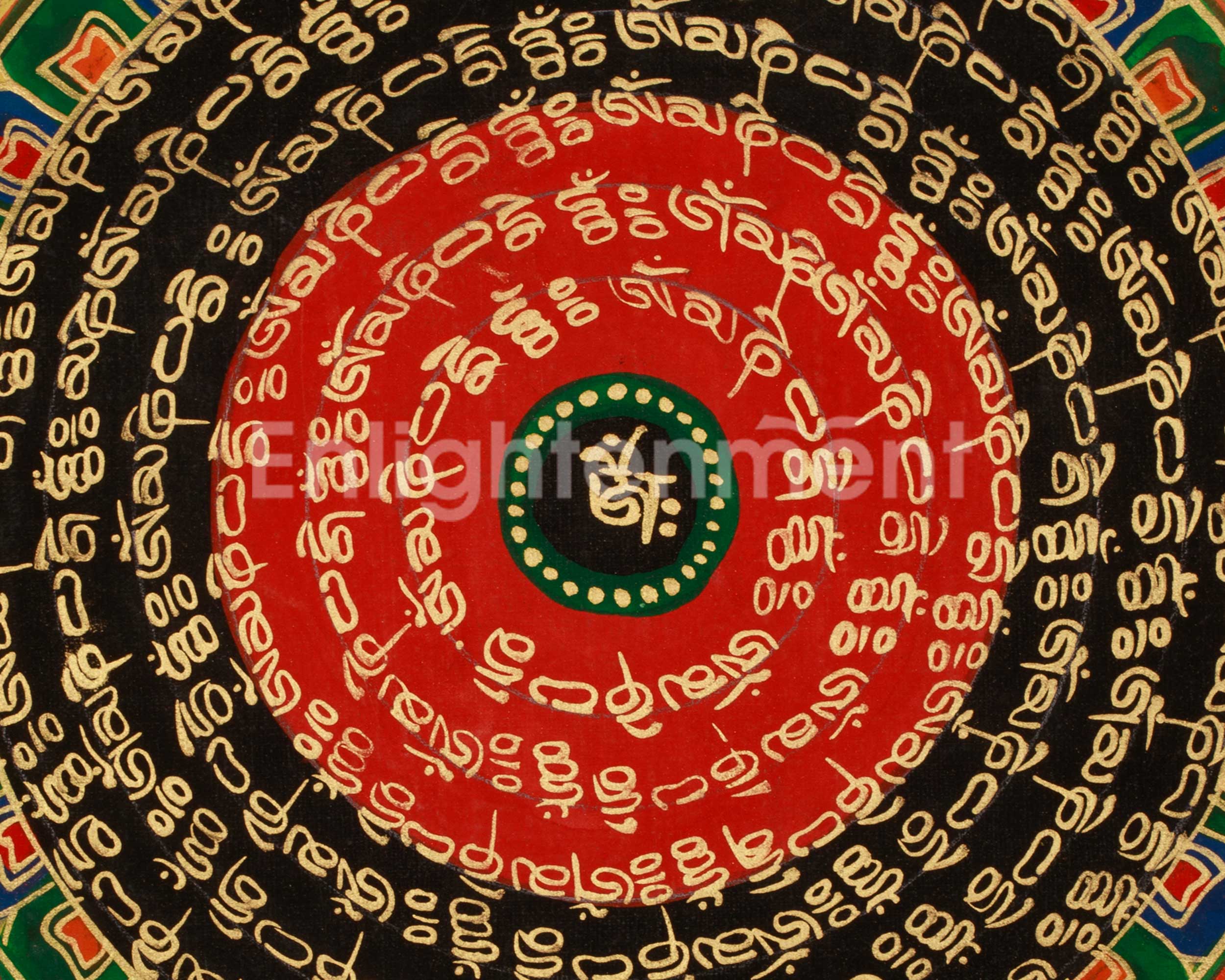Spiritual Thangka of Mantra Mandala | Hand-Painted Himalayan Buddhist Artwork