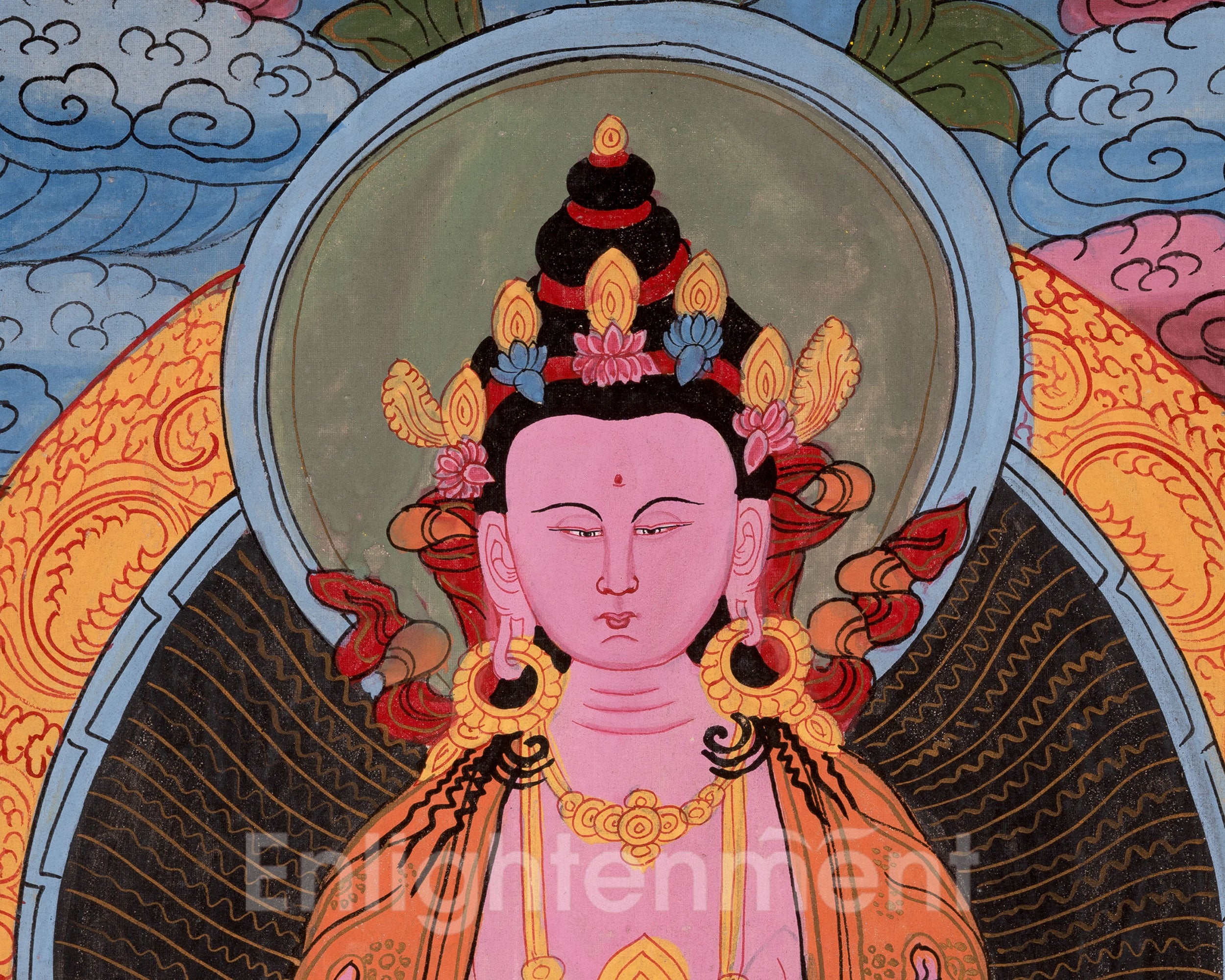 Vintage Amitayus Buddha Thangka | Tibetan Longevity Deity Artwork