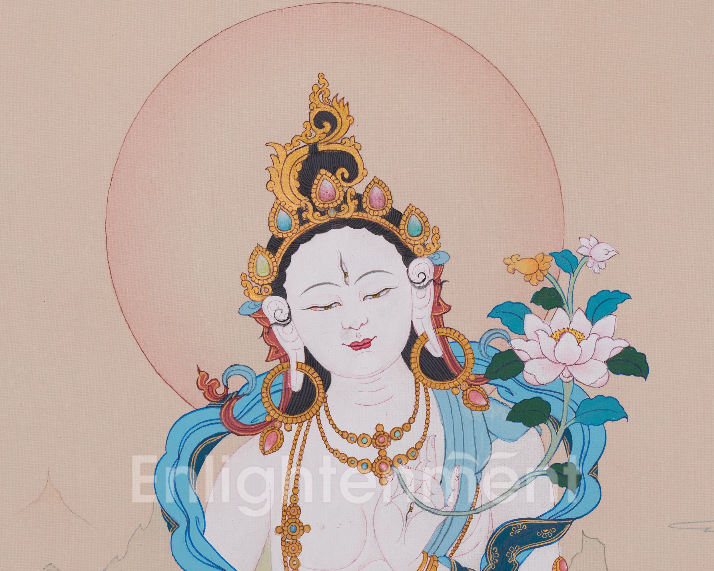 Female Buddhist White Tara Thangka | Symbol of Divine Protection and Peace