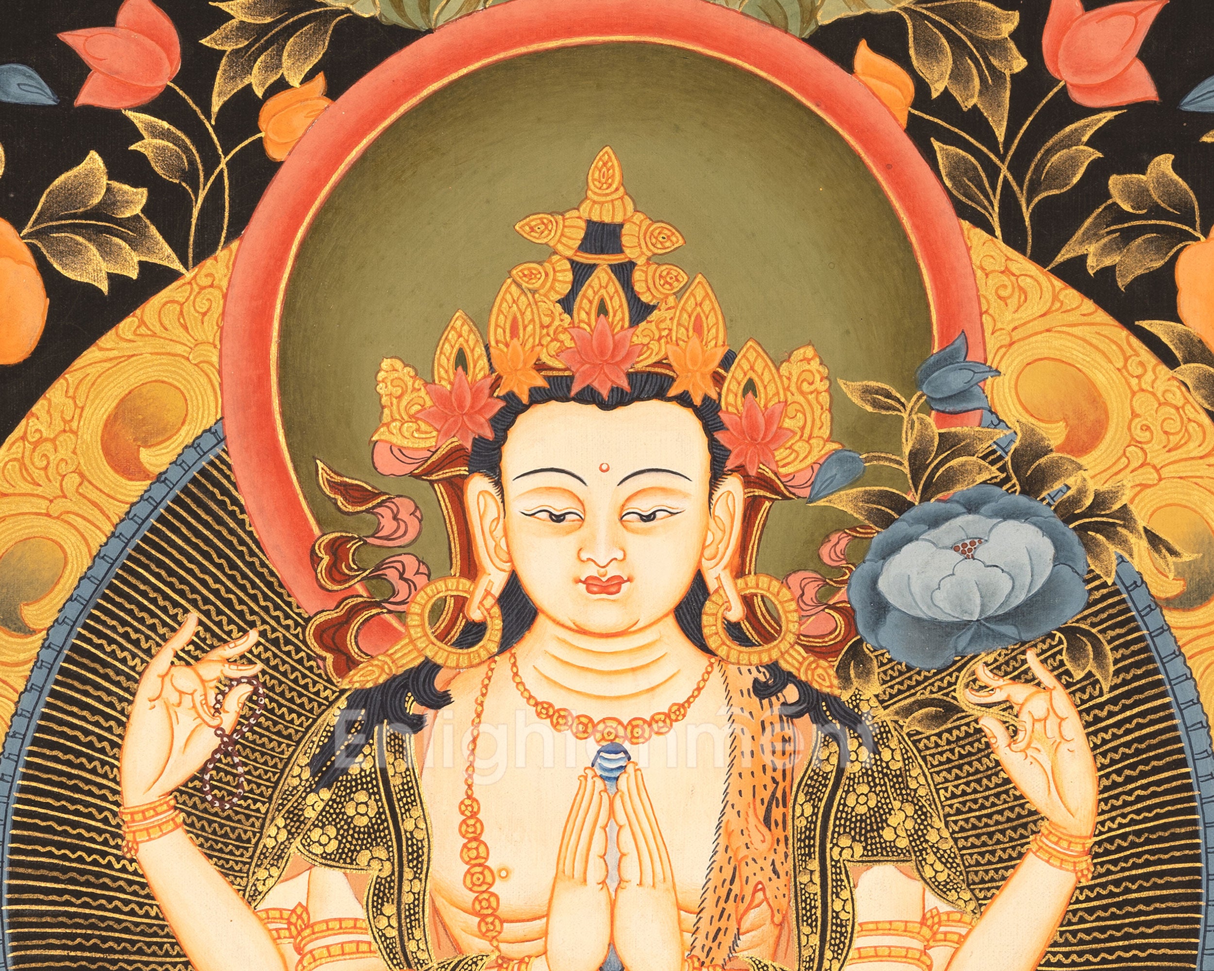 Four Armed Chenrezig Thangka | Tibetan Avalokiteshvara of compassion