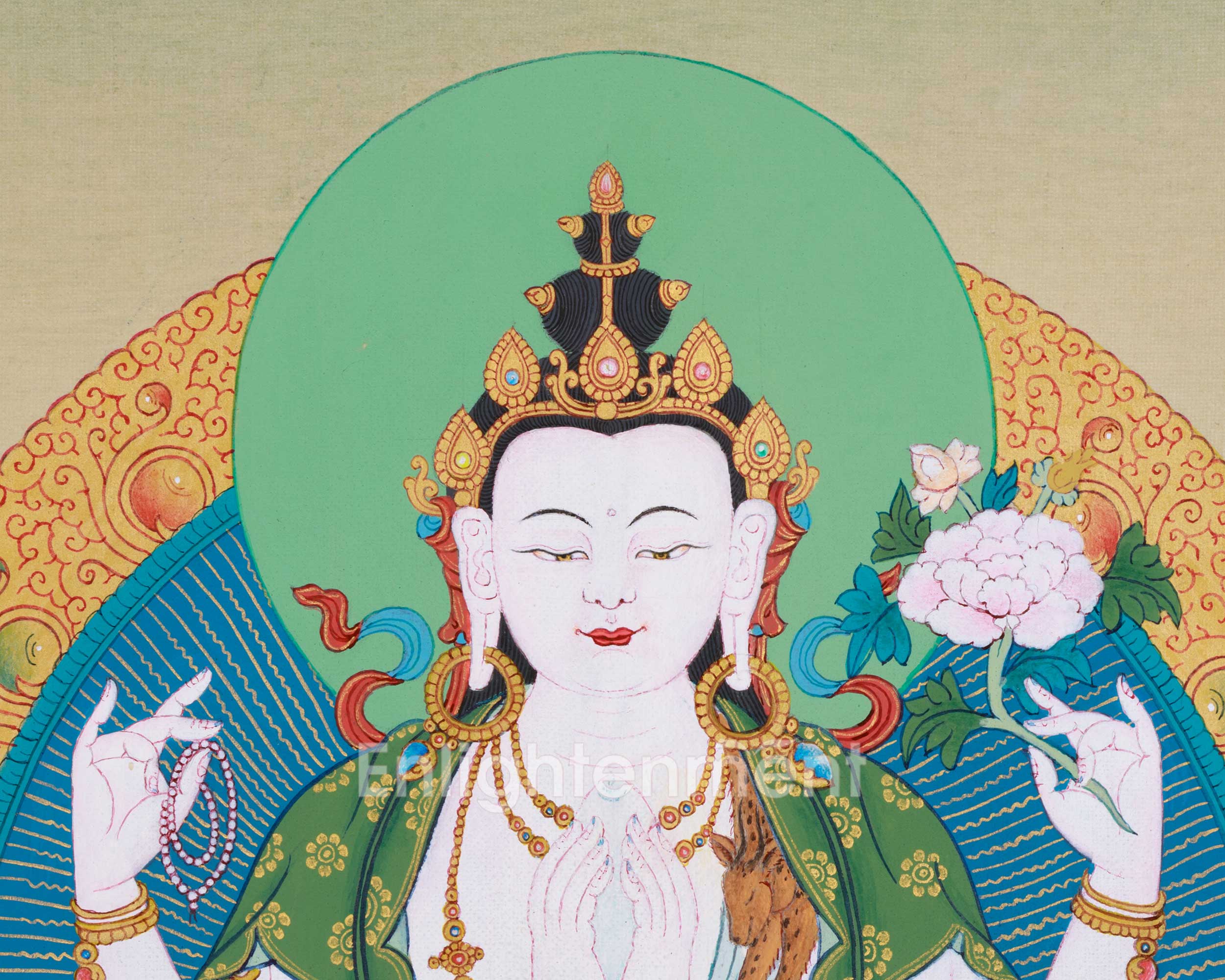 Small Chenresig Thangka in 24K Gold