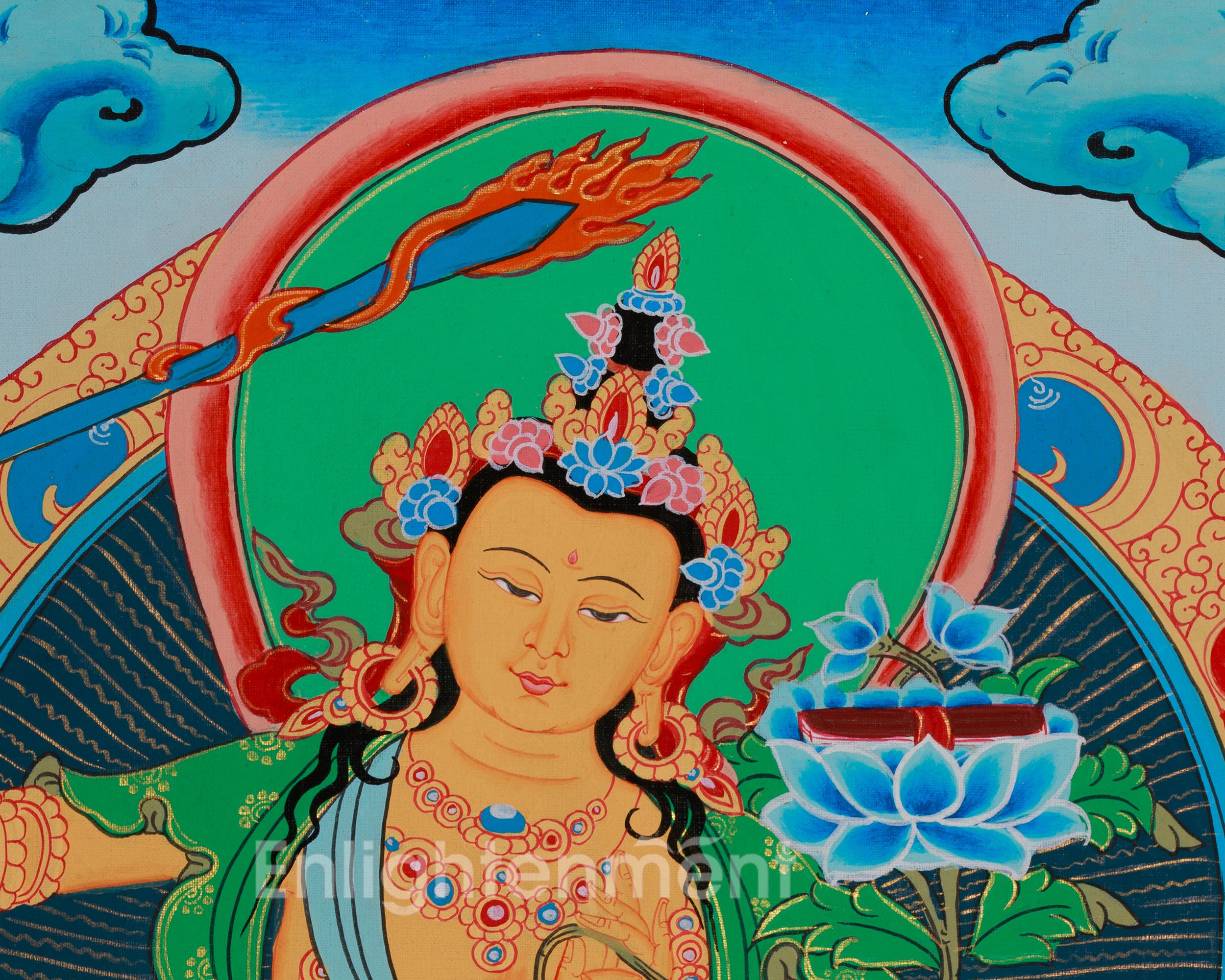 Hand-Painted Wisdom Deity Manjushri Painting | Knowledge and Enlightenment
