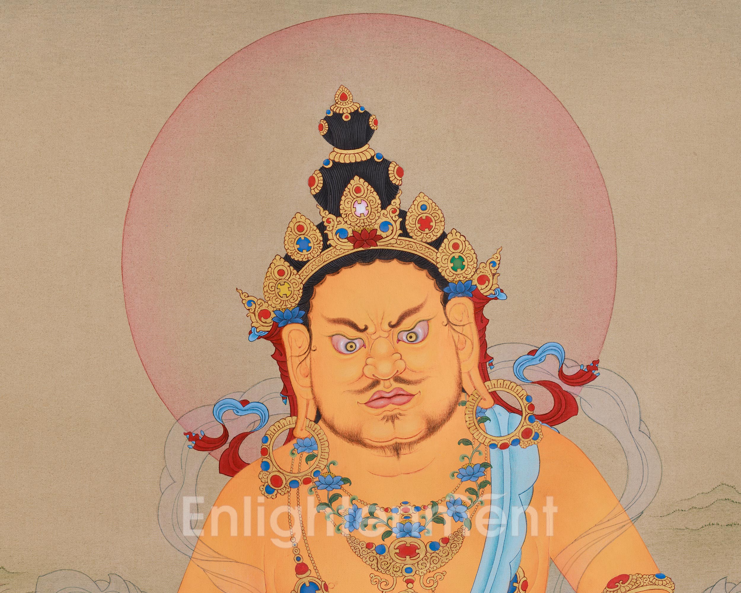 40 Inches Dzambhala Thangka | The Deity of Wealth, Prosperity, and Spiritual Abundance