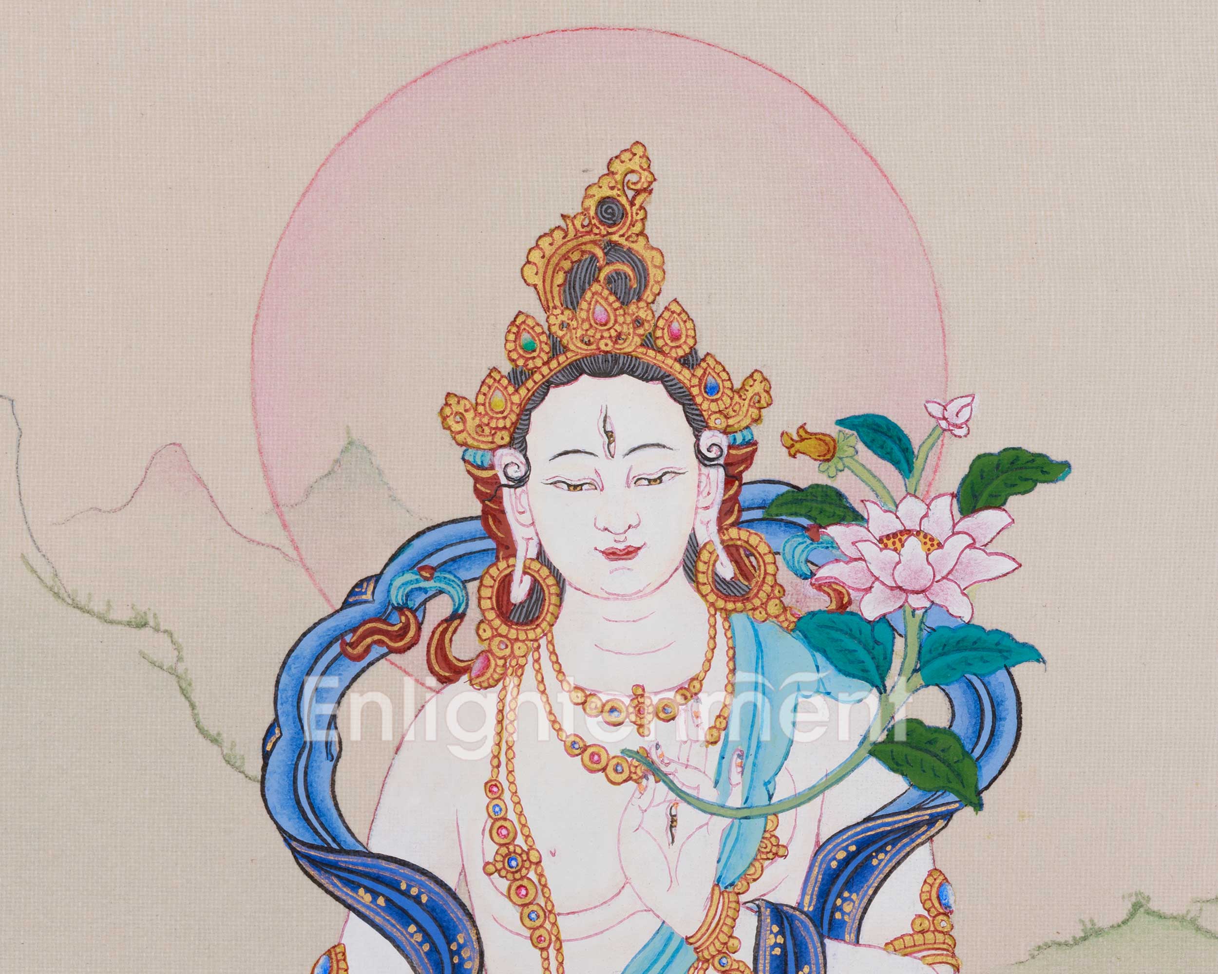 Peaceful White Tara Thangka | Seven-Eyed Goddess of Compassion and Longevity