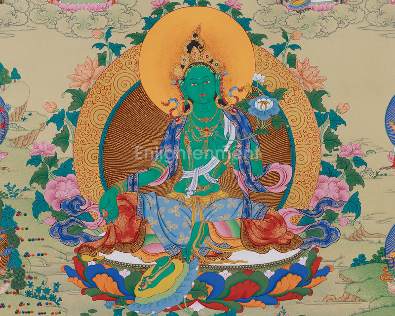 Twenty-One Tara Thangka of Surya Gupta Tradition | Hand-Painted Artwork