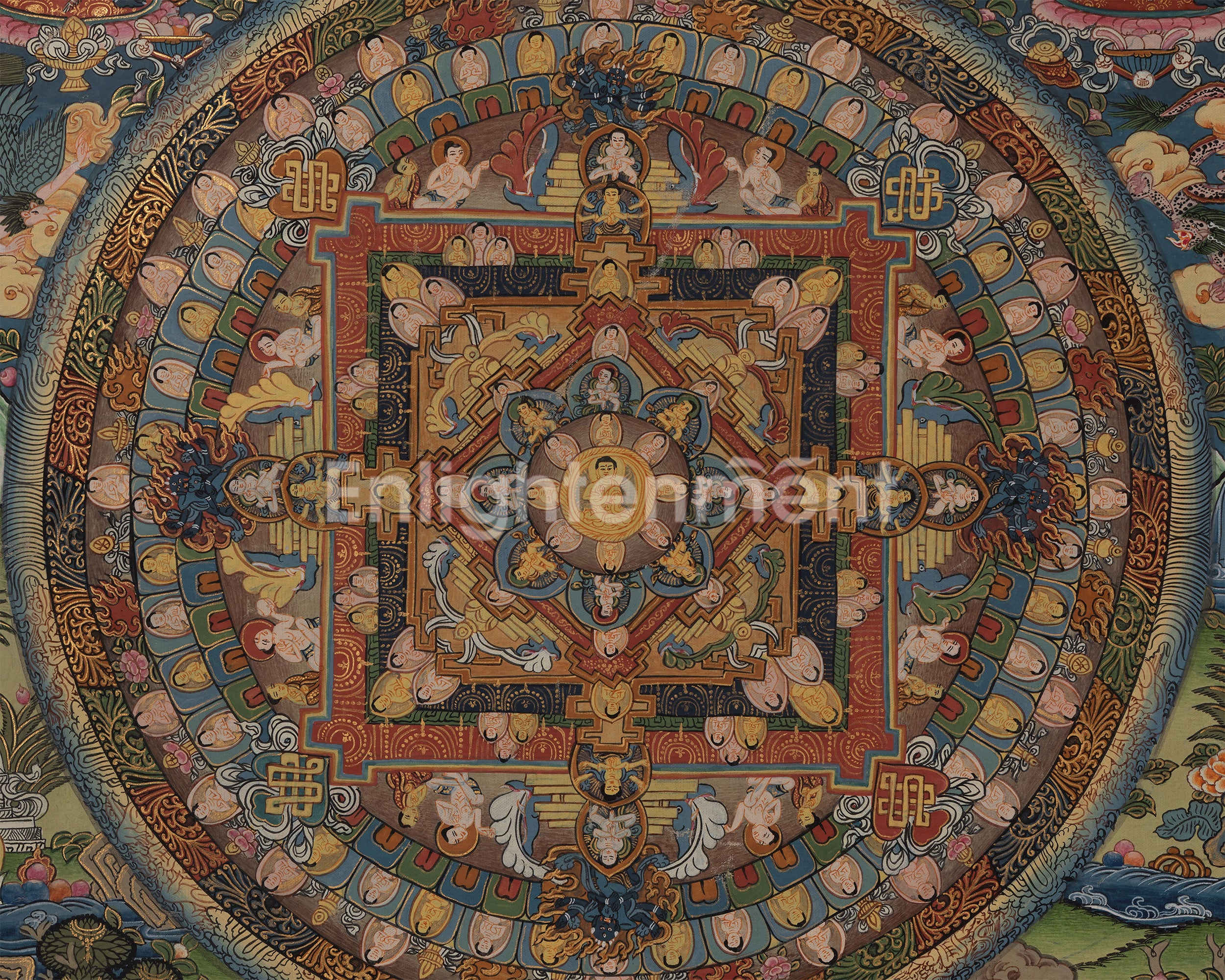 Hand Painted Mandala | Thanka with Brocade Mounted