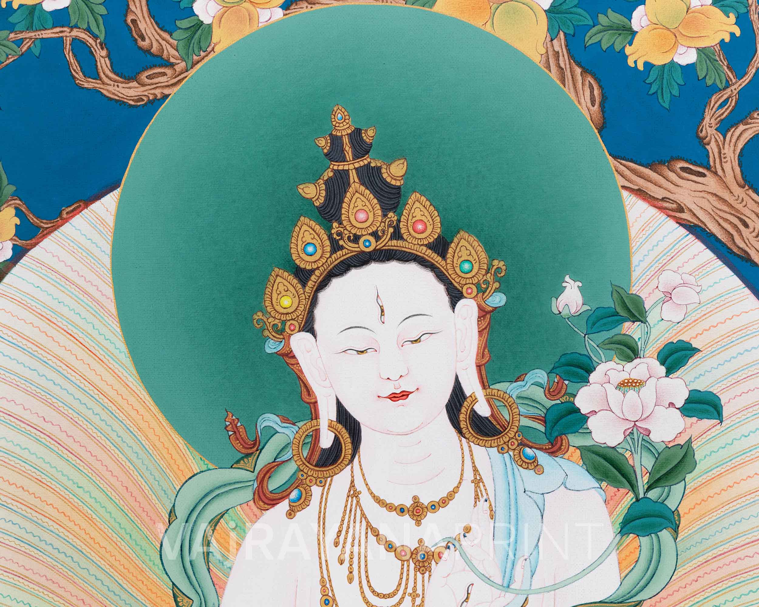 High-Quality Tibetan Goddess White Tara Print | Buddhist Deity of Healing and Longevity