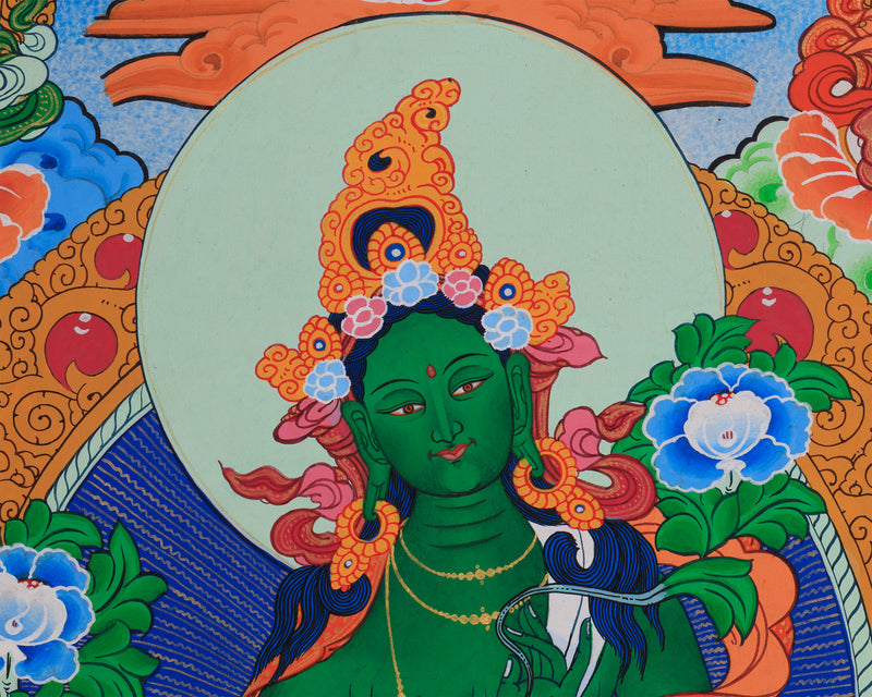 Tibetan Mother Green Tara Thangka | Bodhisattvas Deities