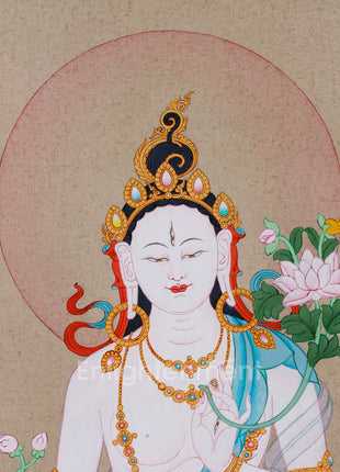 Healing Tara Bodhisattva | White Tara Thangka | Compassion Goddess in Vajrayana Buddhism