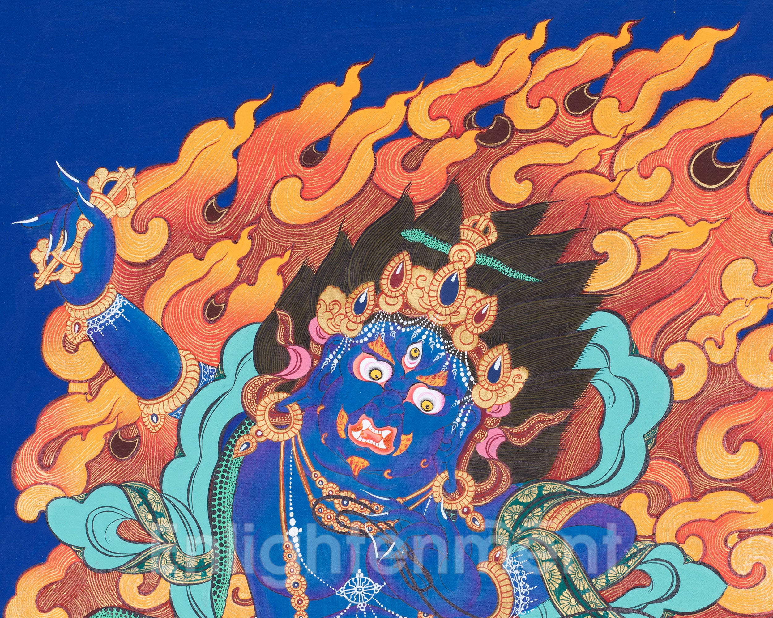 Tibtetan Wrathful Deity | Vajrapani Thangka for Protection and Transformation