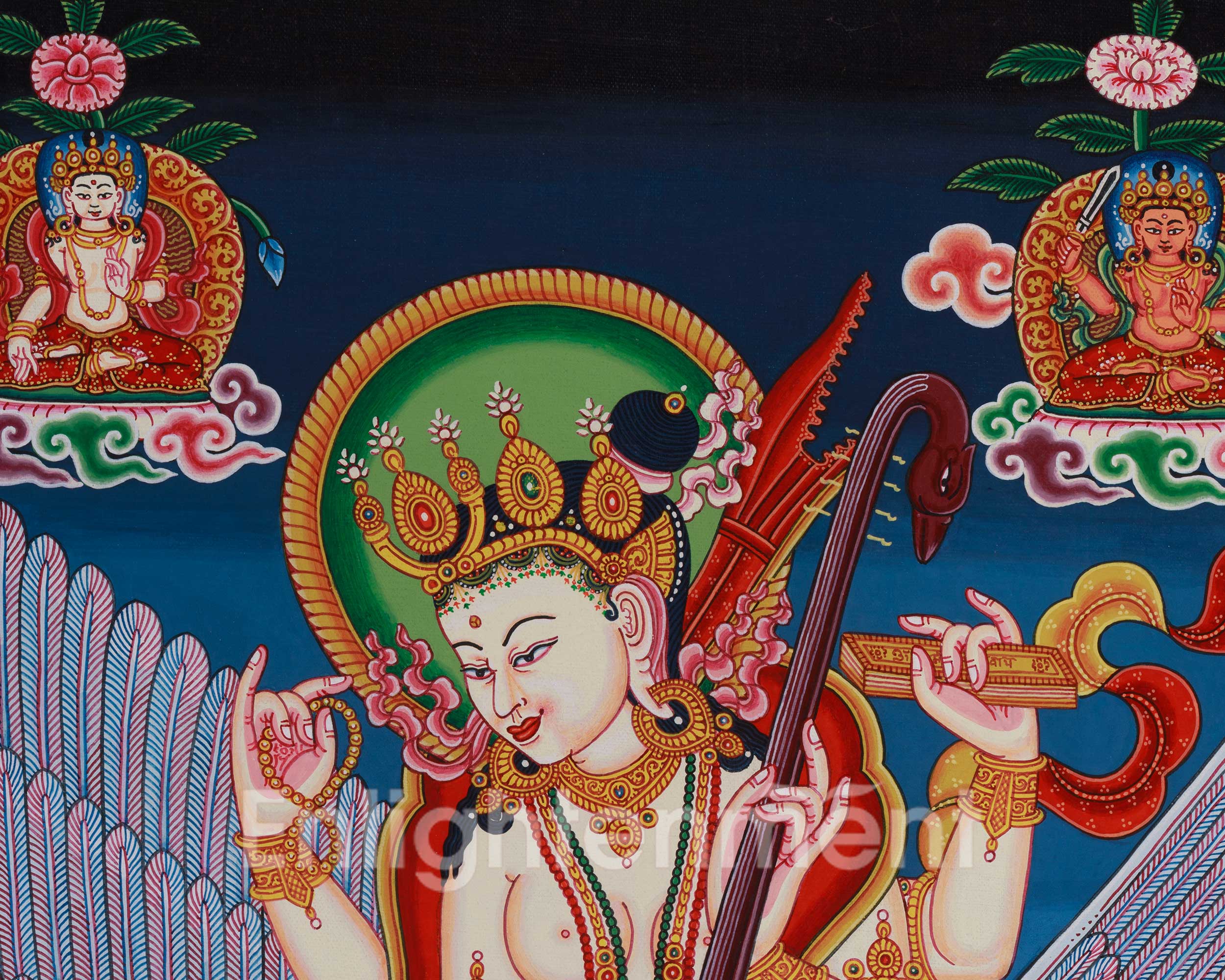 Goddess Saraswati Thangka | Sacred Art for Knowledge and Meditation