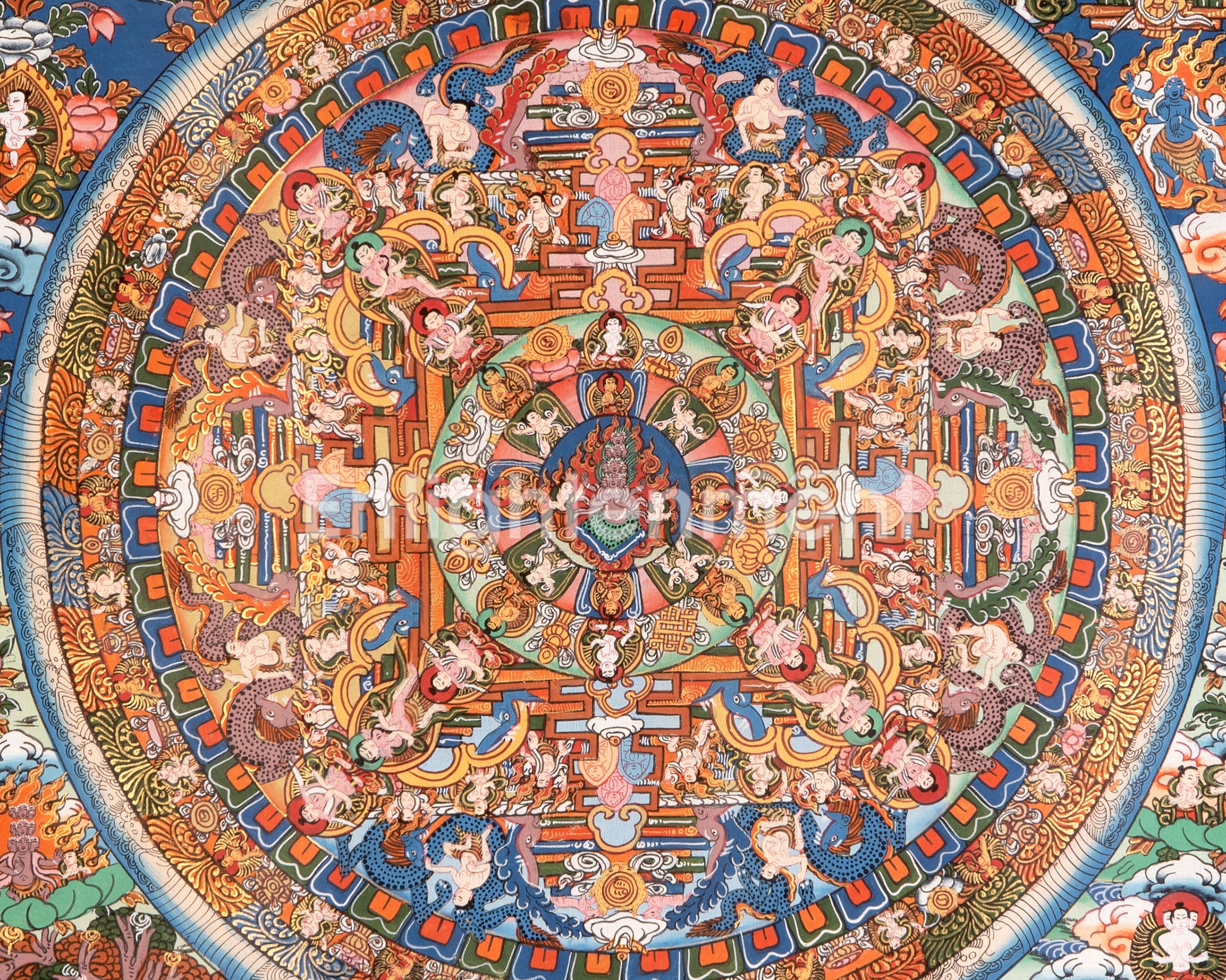 Heruka Mandala Thanka With Brocade | Wall Decor Painting