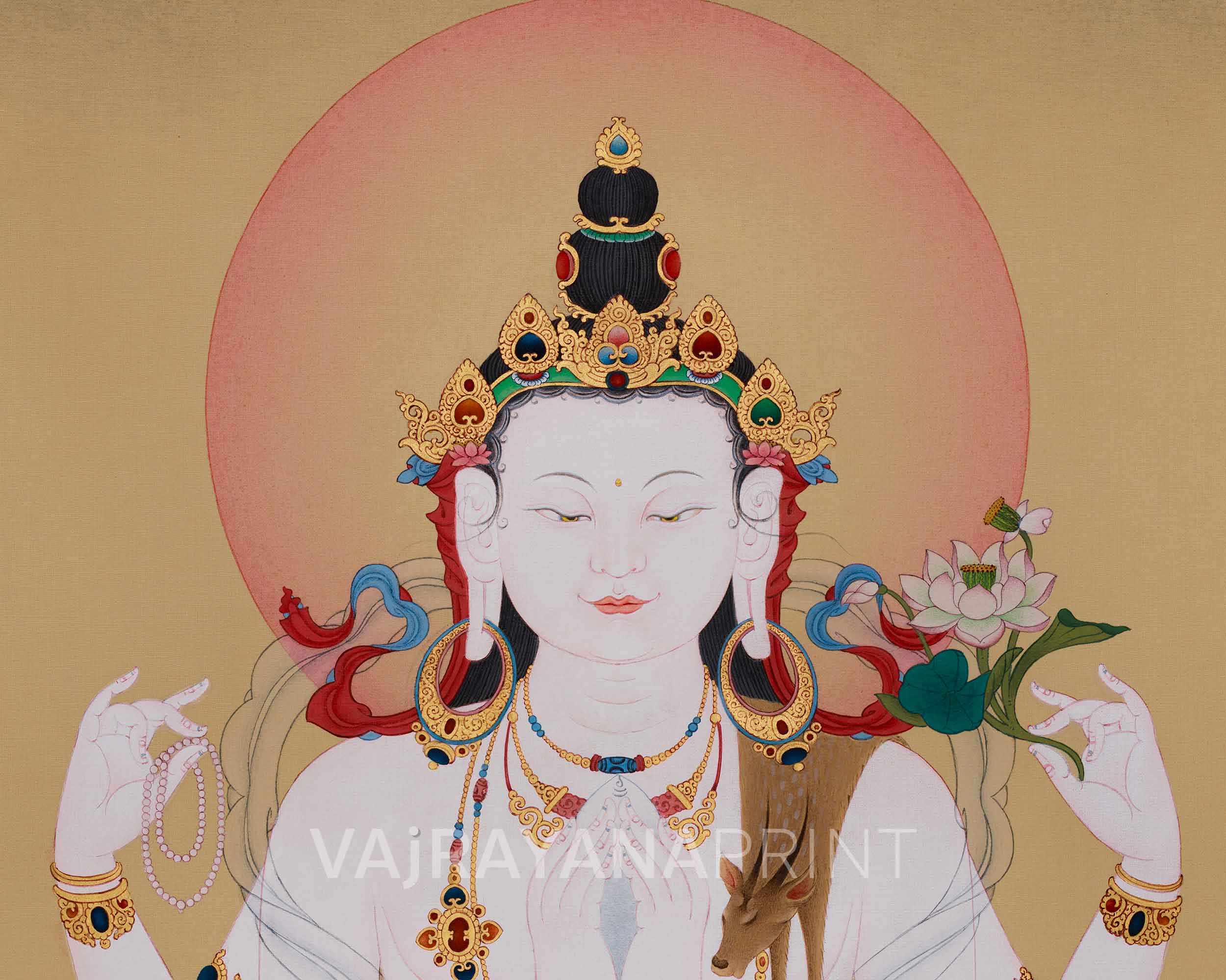 Chenrezig Buddhist Thangka Print | Bodhisattva Deity | Compassion Buddha