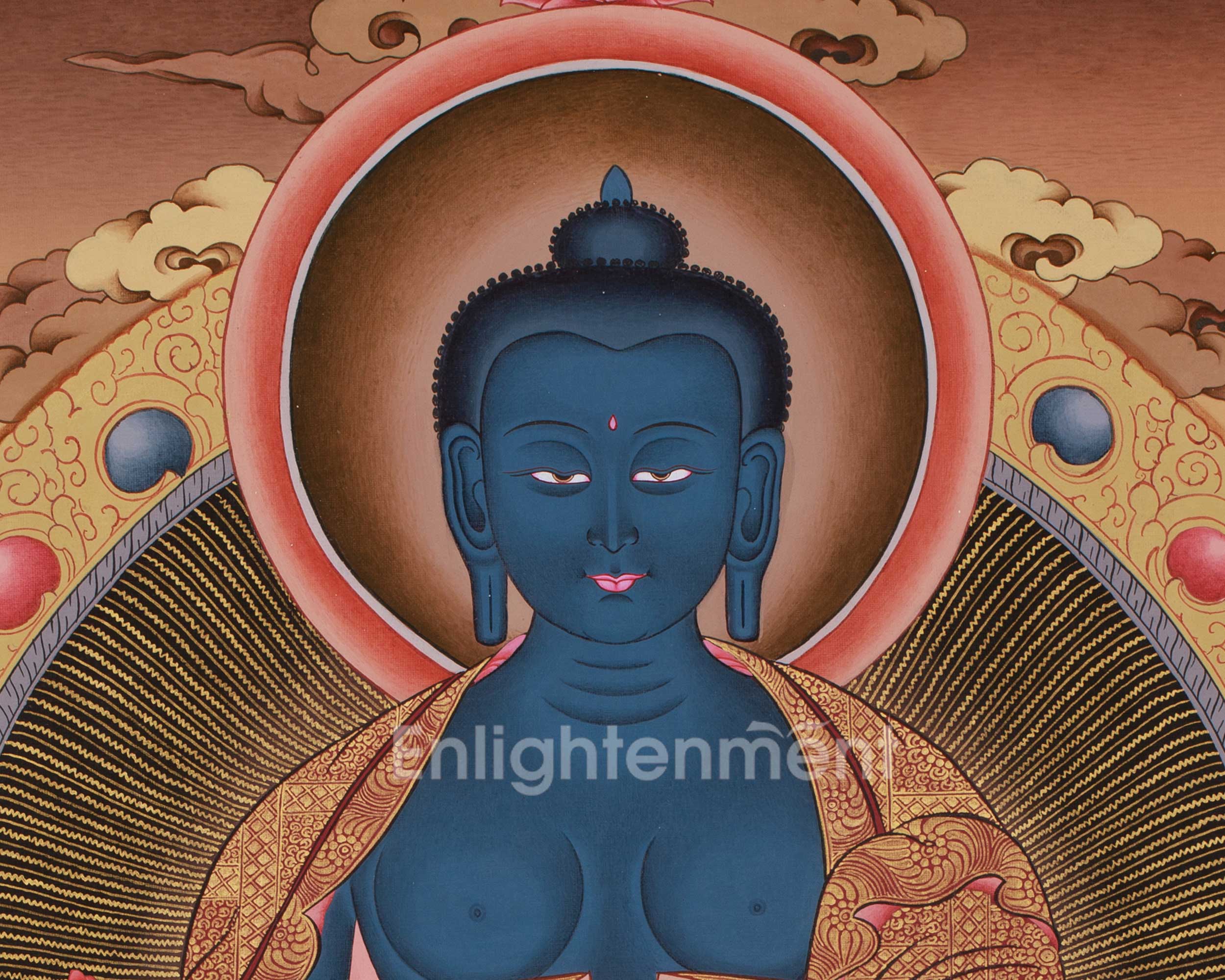 Traditional Thangka of Medicine Buddha with Amitabha | Healing Deity