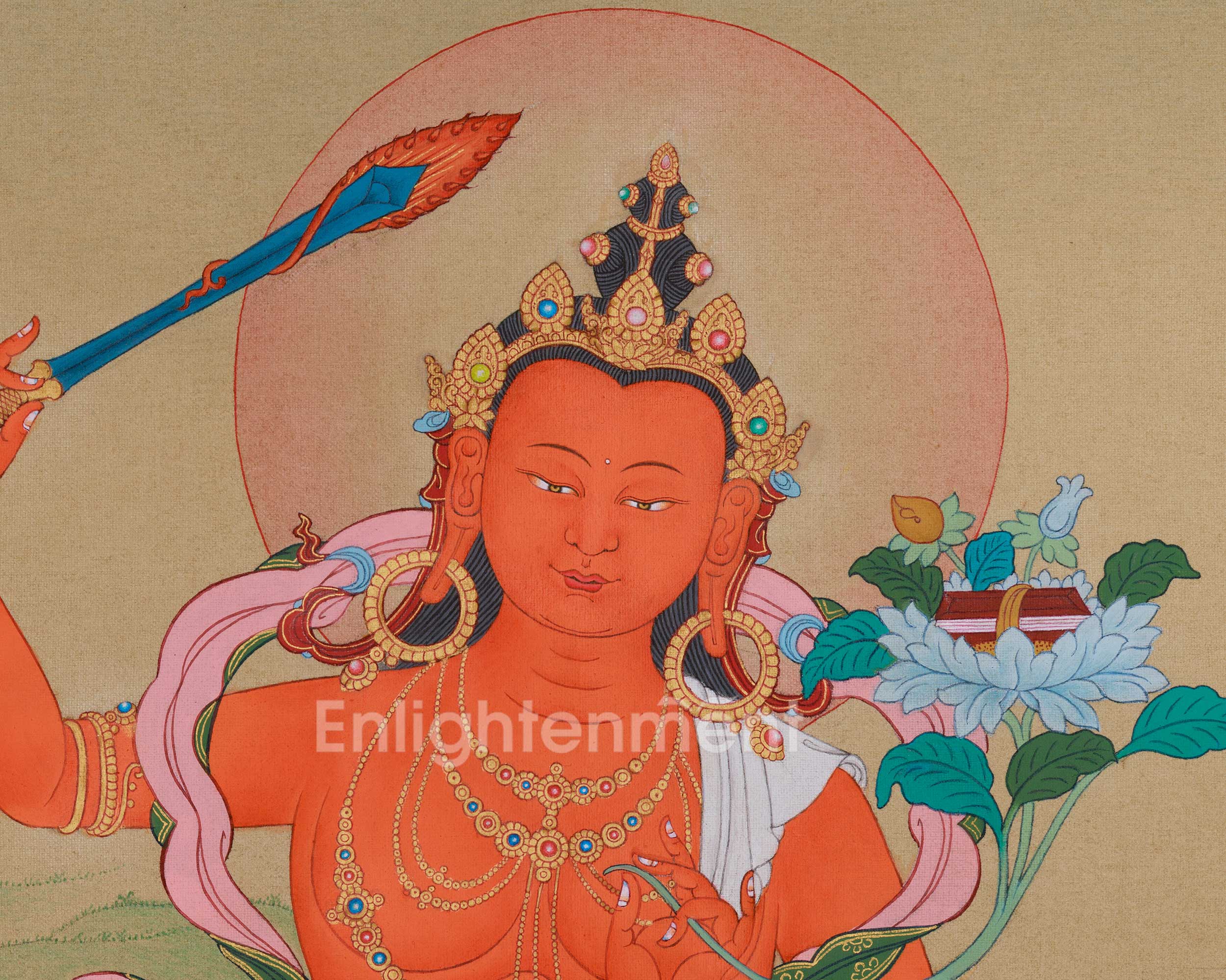 Himalayan Manjushri Thangka | Divine Wisdom Bodhisattva Art