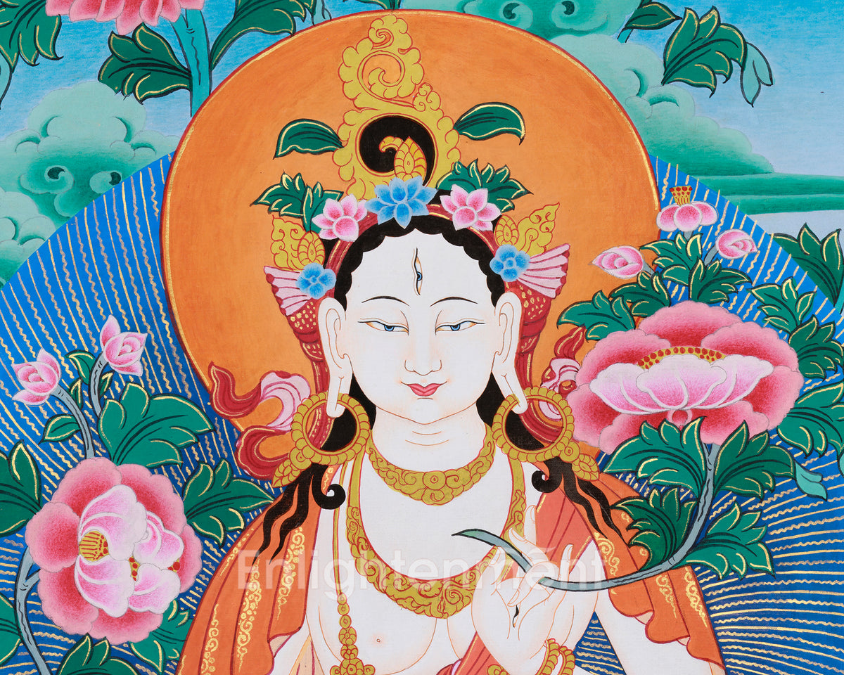 Goddess White Tara Thangka Art | Tibetan Buddhist Healing Artwork | Sita Tara