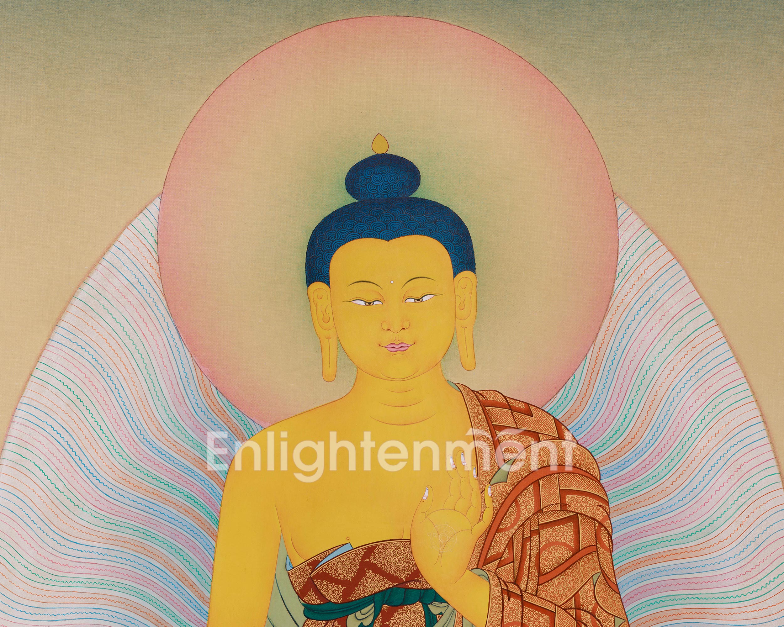 Standing Historical Buddha Shakyamuni Thangka | A Masterpiece of Serenity and Enlightenment