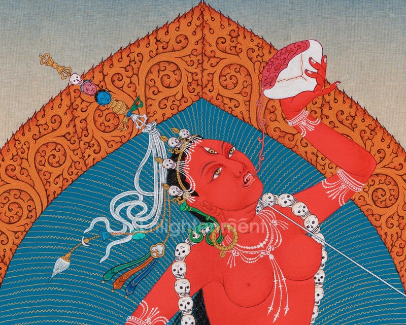 Vajrayogini's Illuminated Path: Hand-Painted Thangka for Spiritual Awakening